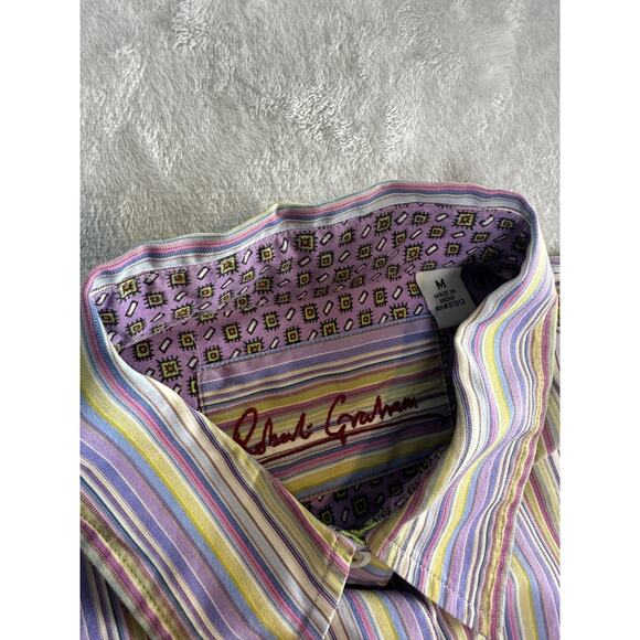 Robert Graham Long Sleeve Flip Cuff Shirt Striped Paisley - Size M - Picture 3 of 5